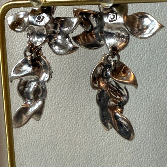 WHBM Pavé Rhinestone Statement Earrings Purple Lavender Silver 3D Flowers - Picture 3 of 4